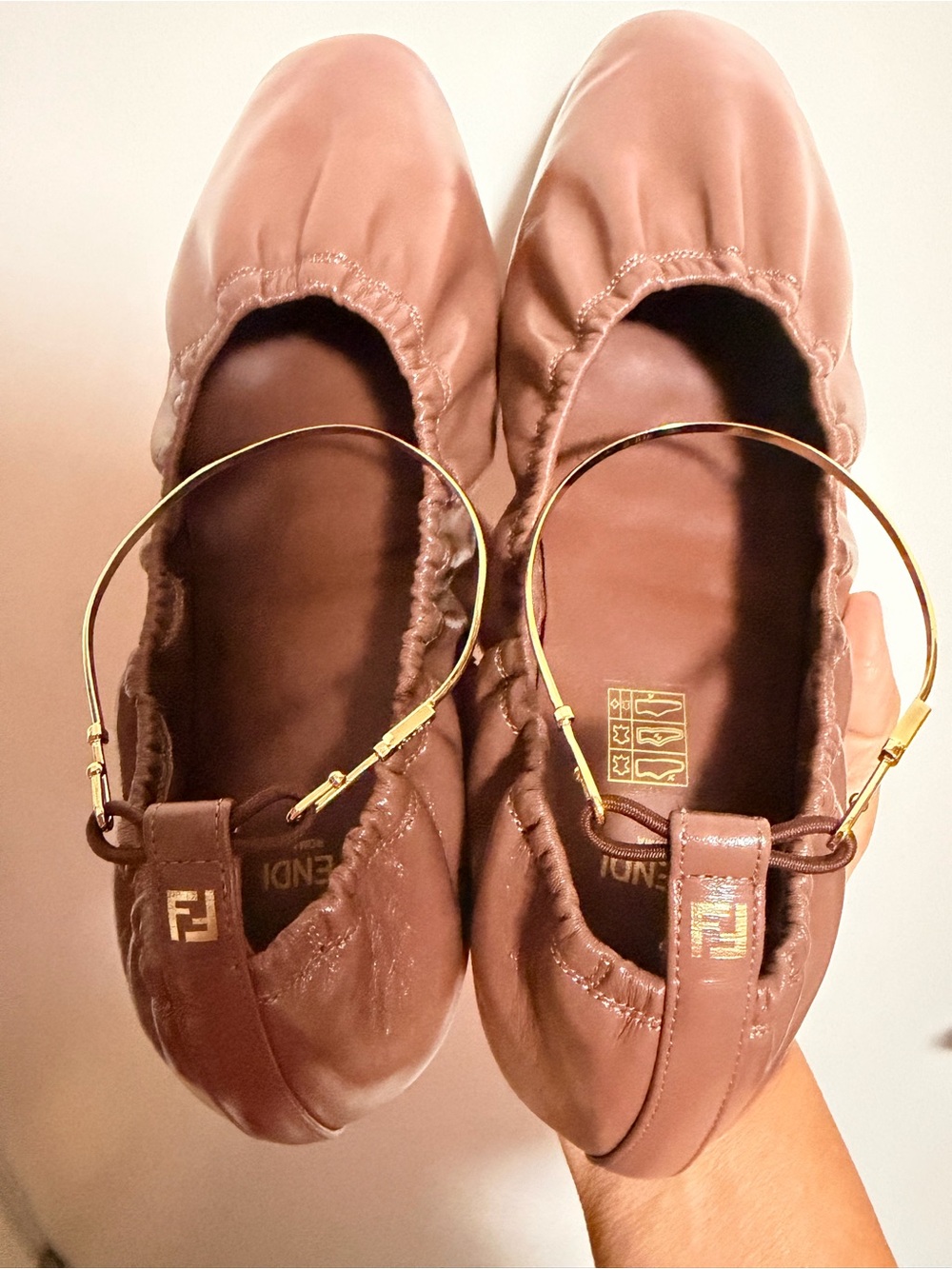 NWT Fendi Brown Leather Elastic-Top Ballet Flats - Picture 9 of 12